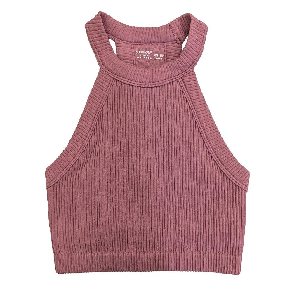 NWT Aerie Superchill Seamless High Neck Bra Top in Dusty Pink